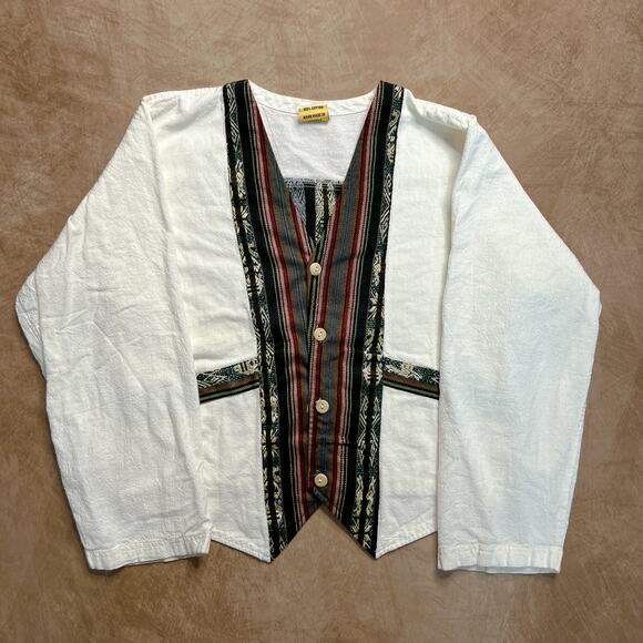 Tejidos Y Confecciones Folkloricos Vintage Tapestry Striped Shirt Button Up Boho - Picture 2 of 11
